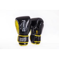 Муай Тай ръкавици от естествена кожа - FORCE 1 - черно/жълто - F-1500