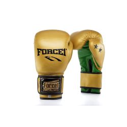 Боксови ръкавици от естествена кожа - FORCE 1 - златисто/зелено с черно лого F-2002-B