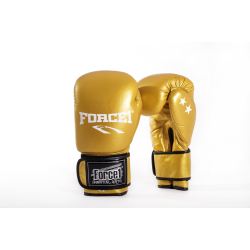 Боксови ръкавици от естествена кожа - FORCE 1- златисти с бяло лого F-2002-B