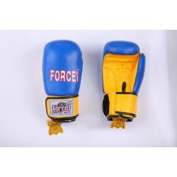 Боксови ръкавици от естествена кожа FORCE 1 синьо/жълто - F-1015