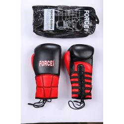 Боксови ръкавици от естествена кожа - FORCE 1 черно/червено с връзки F-1031