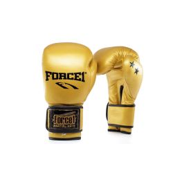 Боксови ръкавици от естествена кожа - FORCE 1 - златисти с черно лого F-2002-A