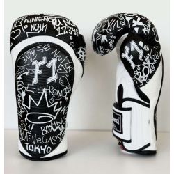 Боксови ръкавици от естествена кожа FORCE 1 F1 - GRAFFITI BLACK