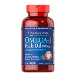 Puritan's Pride ОМЕГА-3 Рибено масло 1000 mg (300 mg активно Omega-3), 250 софтгел капсули