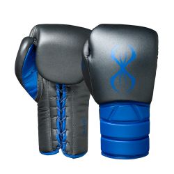 Боксови ръкавици естествена кожа STING Predator сиво/синьо с връзки STG-1116