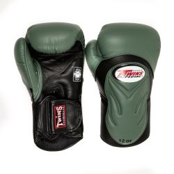 Боксови ръкавици от естествена кожа TWINS SPECIAL черни/каки T-1002