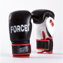 Боксови ръкавици от естествена кожа FORCE 1 GEL черно с бяло F-3001