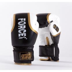 Боксови ръкавици от естествена кожа FORCE 1 GEL черно с бяло F-3002