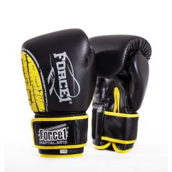 Боксови ръкавици FORCE 1 THAI черни с жълта шарка F-1600