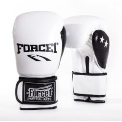 Боксови ръкавици от естествена кожа FORCE 1 бели с черен палец F-1020