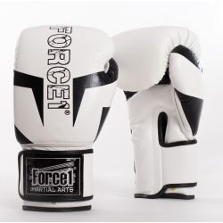 Боксови ръкавици от естествена кожа FORCE 1 бели с шарка F-920