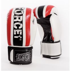 Боксови ръкавици от естествена кожа FORCE 1 бели с шарка F-922