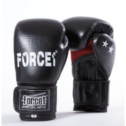 Боксови ръкавици от естествена кожа FORCE 1 Air mesh черни F3004