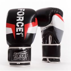 Боксови ръкавици от естествена кожа FORCE 1 черни с шарка F-921