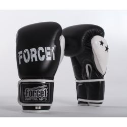 Боксови ръкавици от естествена кожа FORCE 1 черни с бял палец F-2000