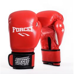 Боксови ръкавици от естествена кожа FORCE 1 червени  с бял палец F-1020