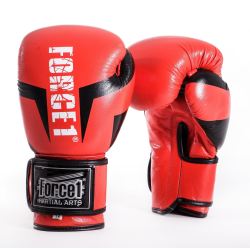 Боксови ръкавици от естествена кожа FORCE 1 червени с шарка F-920