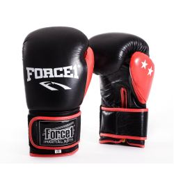 Боксови ръкавици от естествена кожа FORCE 1 черни с червен палец F2000