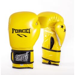 Боксови ръкавици от естествена кожа FORCE 1 жълти с бял палец F-1020