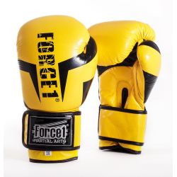Боксови ръкавици от естествена кожа FORCE 1 жълти с шарка F-920