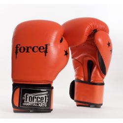 Боксови ръкавици от естествена кожа FORCE 1 оранжеви  с черен палец F-1020