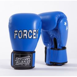 Боксови ръкавици от естествена кожа FORCE 1 сини F-1016