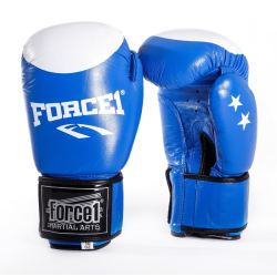 Боксови ръкавици от естествена кожа FORCE 1 сини F1017