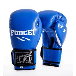 Боксови ръкавици от естествена кожа FORCE 1 сини с бял палец F-1020