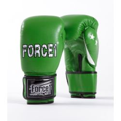 Боксови ръкавици от естествена кожа FORCE 1 зелени с бял палец F-1020