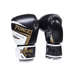 Боксови ръкавици от естествена кожа FORCE 1 Elite Series черни с бяло F-980