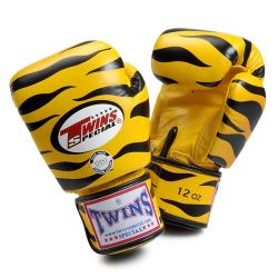 Боксови ръкавици от естествена кожа TWINS SPECIAL TIGER жълто с чернo T-1003